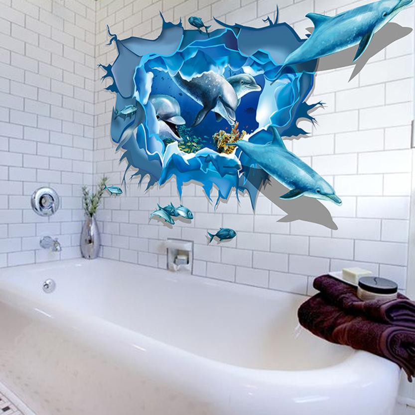 Attractive Bathroom Sticker 2018 Dolphin Broken Wall - 3d Wall Sticker For Bathroom - HD Wallpaper 