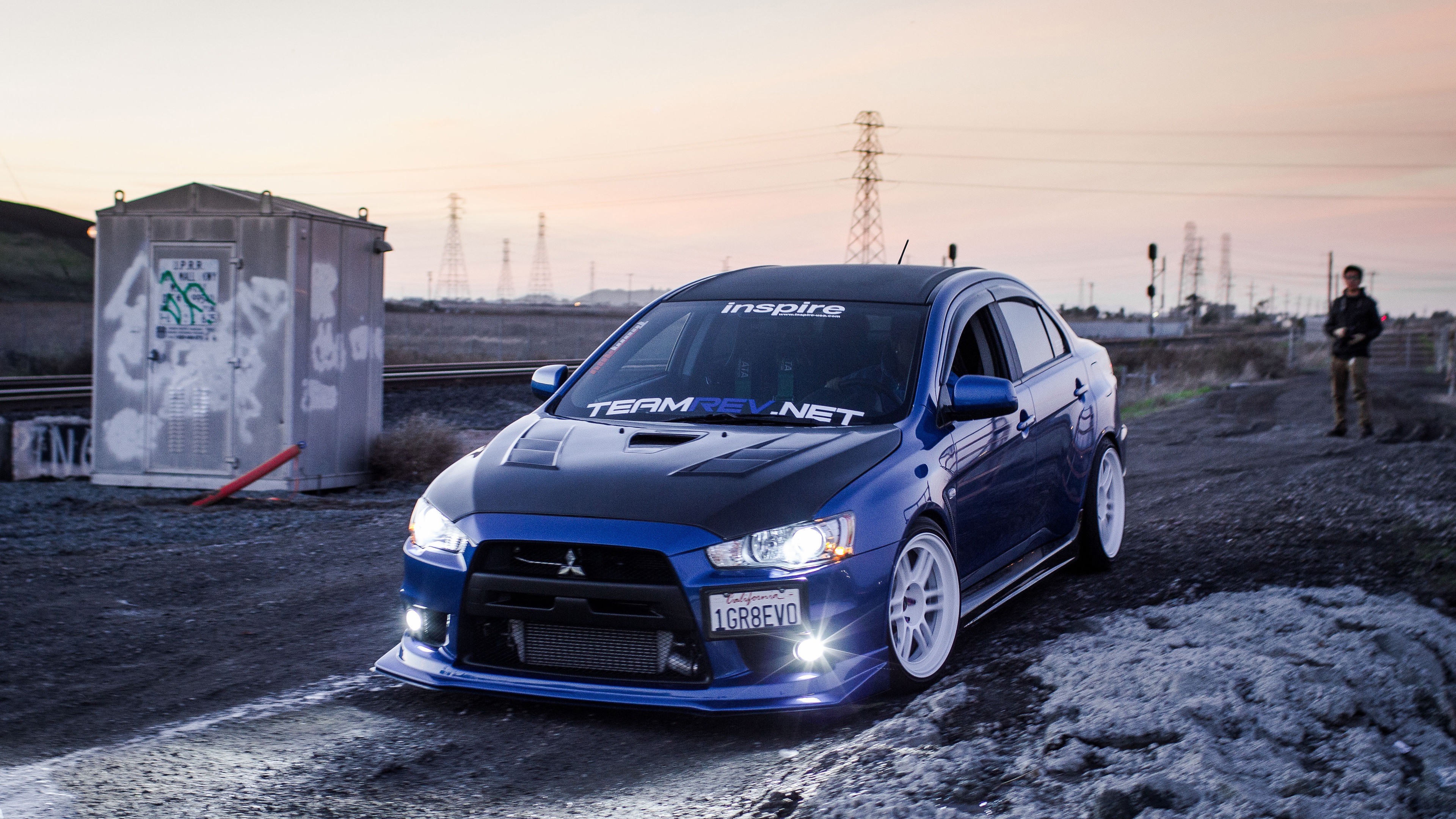 Wallpaper Mitsubishi Evo Blue Car, Lights, Drift Mitsubishi Lancer