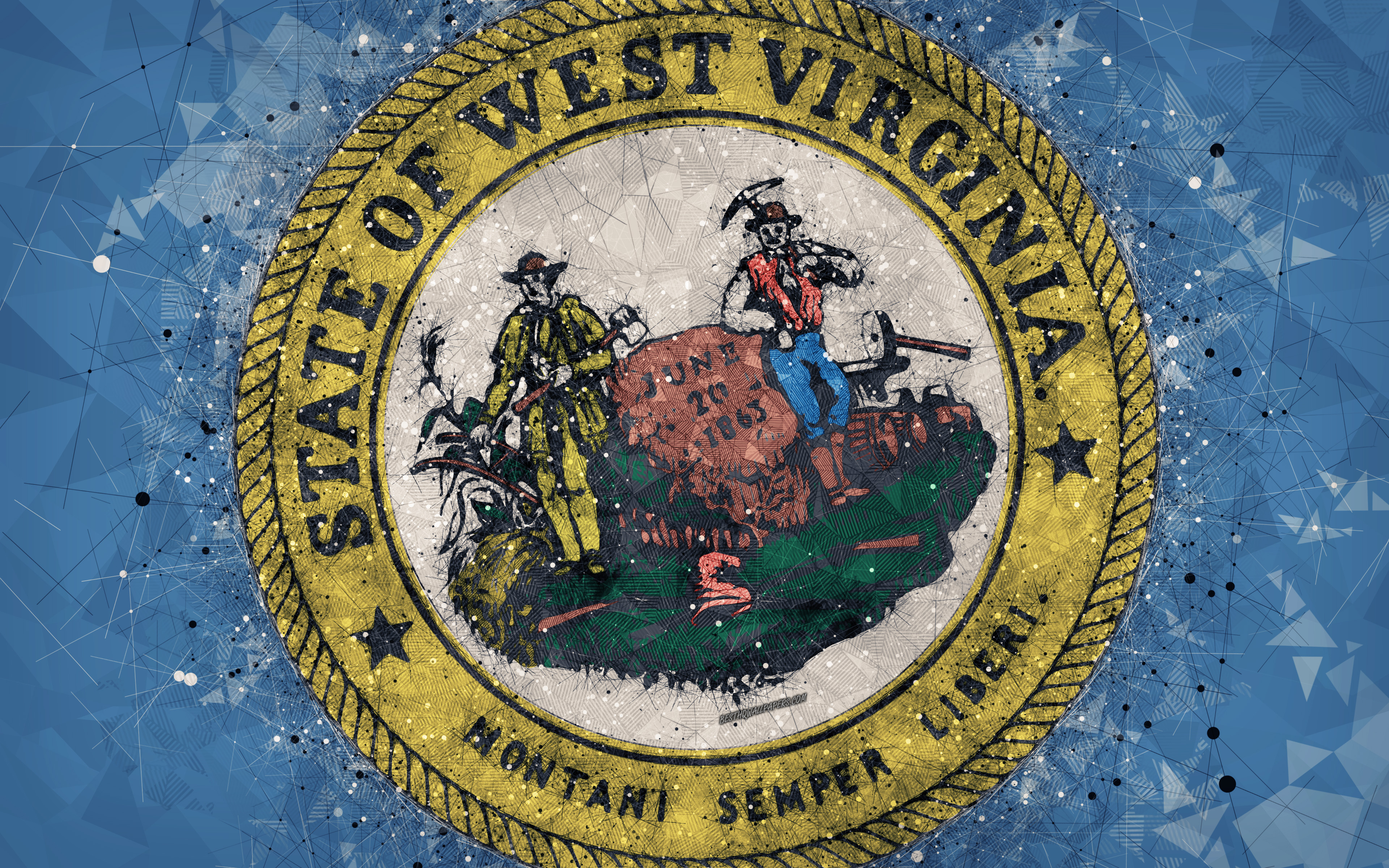 Seal Of West Virginia, 4k, Emblem, Geometric Art, West - Illustration - HD Wallpaper 