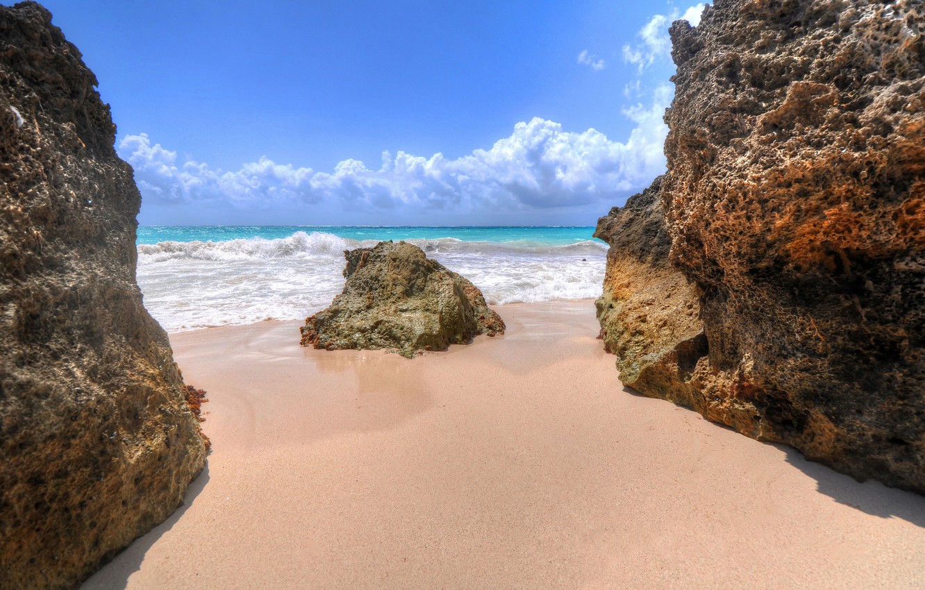 Photo Wallpaper Sand, Sea, Stones, Rocks, Mexico, Cancun - Beach Ridge - HD Wallpaper 