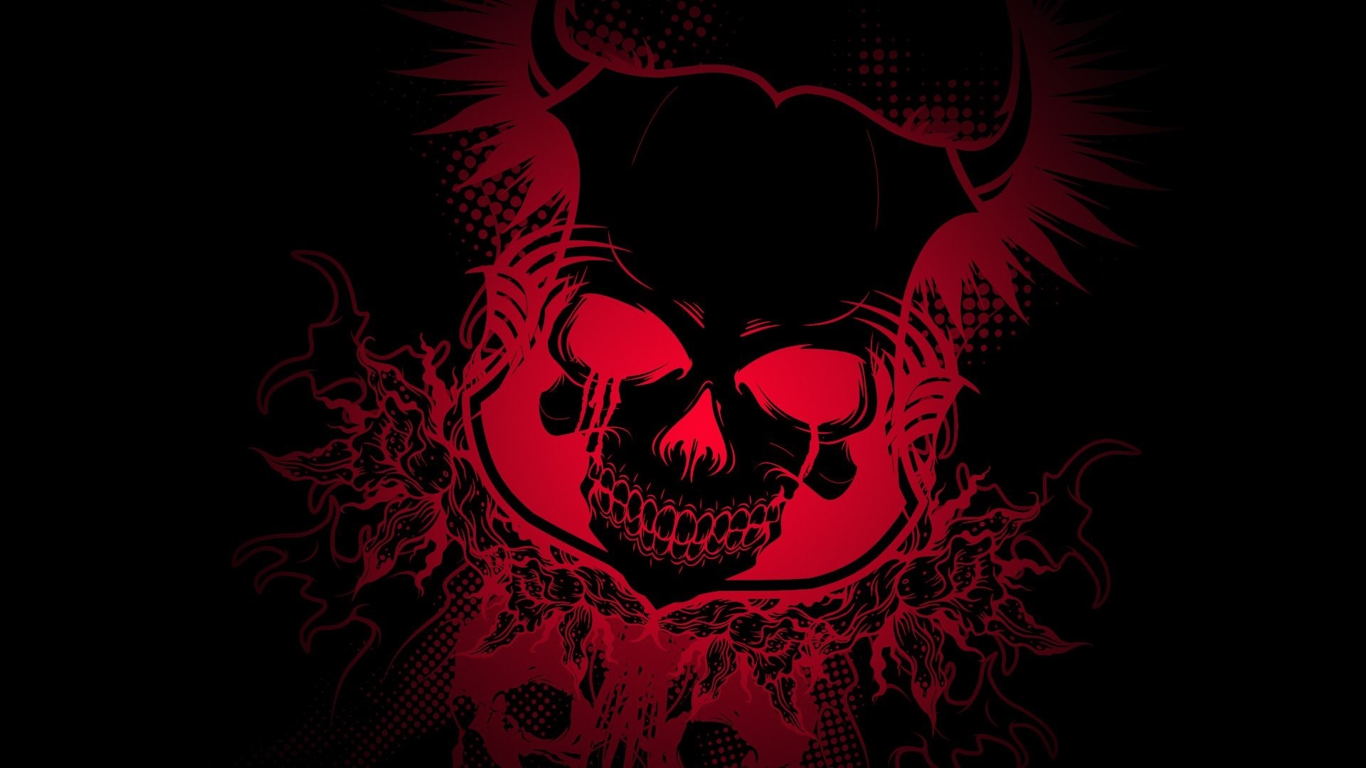 Skull, Colorful, Gradient, Black, Dark, Devil 
 Data-src - Black And Red Skulls - HD Wallpaper 