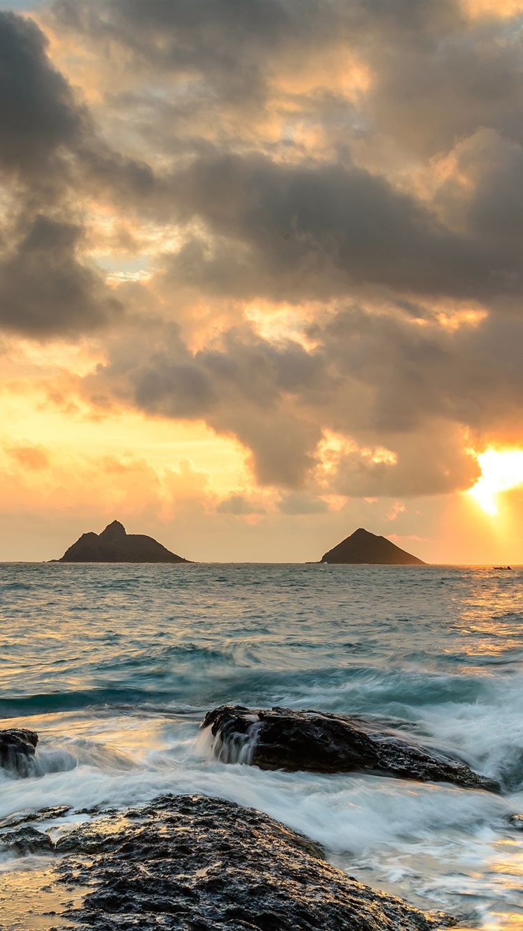 Iphone Wallpaper Hawaii, Ocean, Rocks, Sunrise, Waves - Iphone Sunrise Wallpaper  Hawaii - 750x1334 Wallpaper 