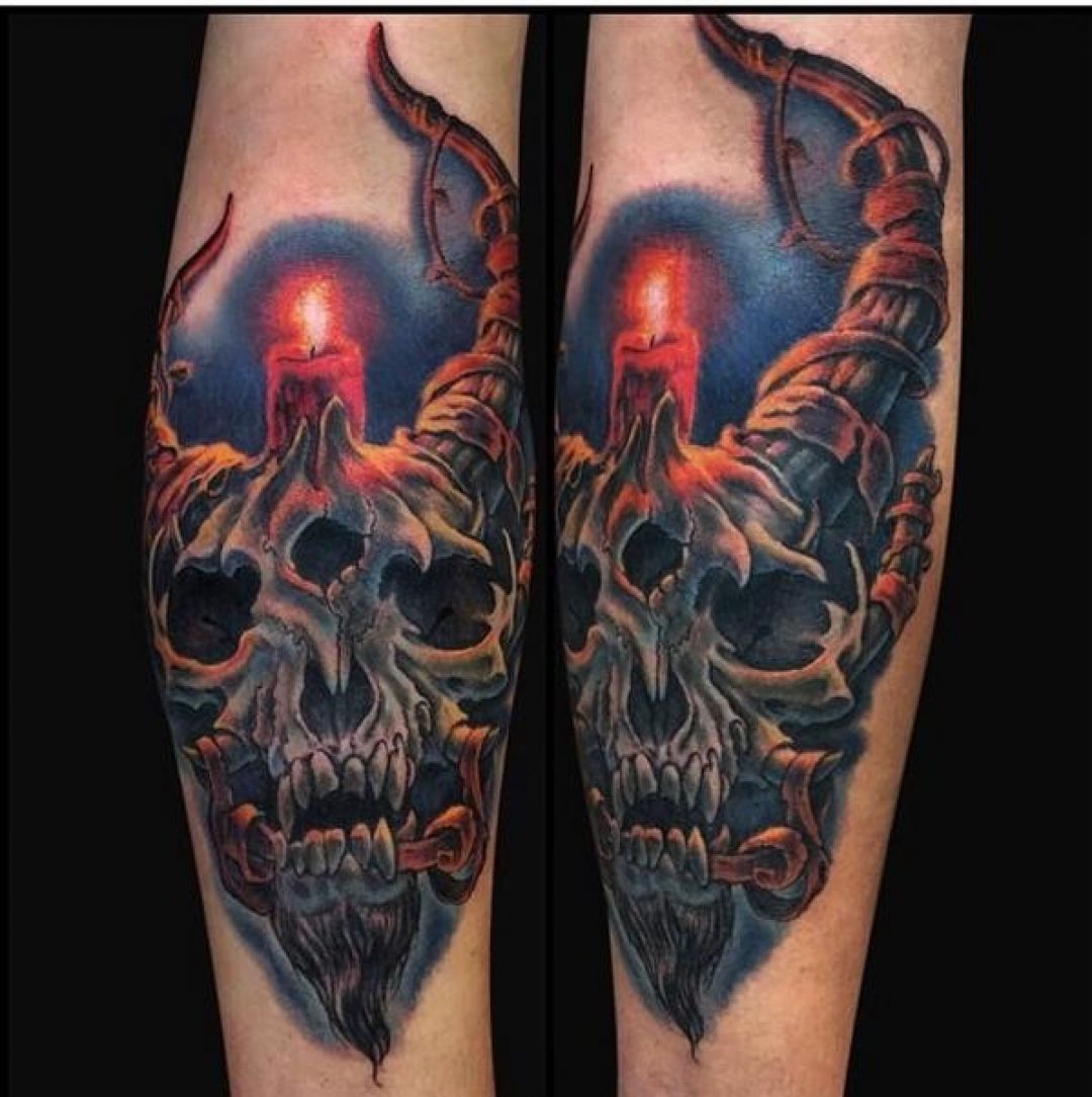 Fantasy Devil Skull Forearm Tattoo Design - Tattoo - HD Wallpaper 