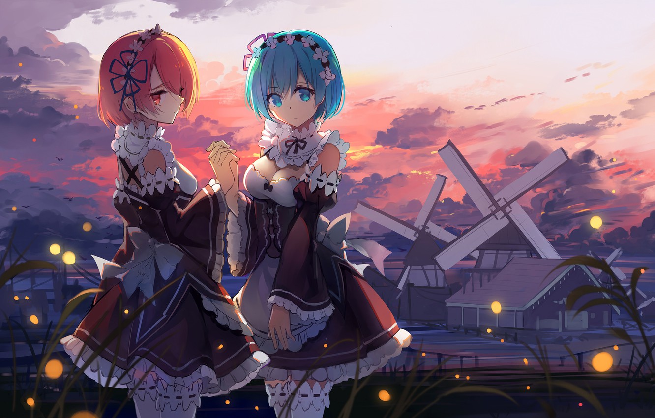 Photo Wallpaper Girls Sisters Rem Ram Re Rem 1332x850 Wallpaper Teahub Io