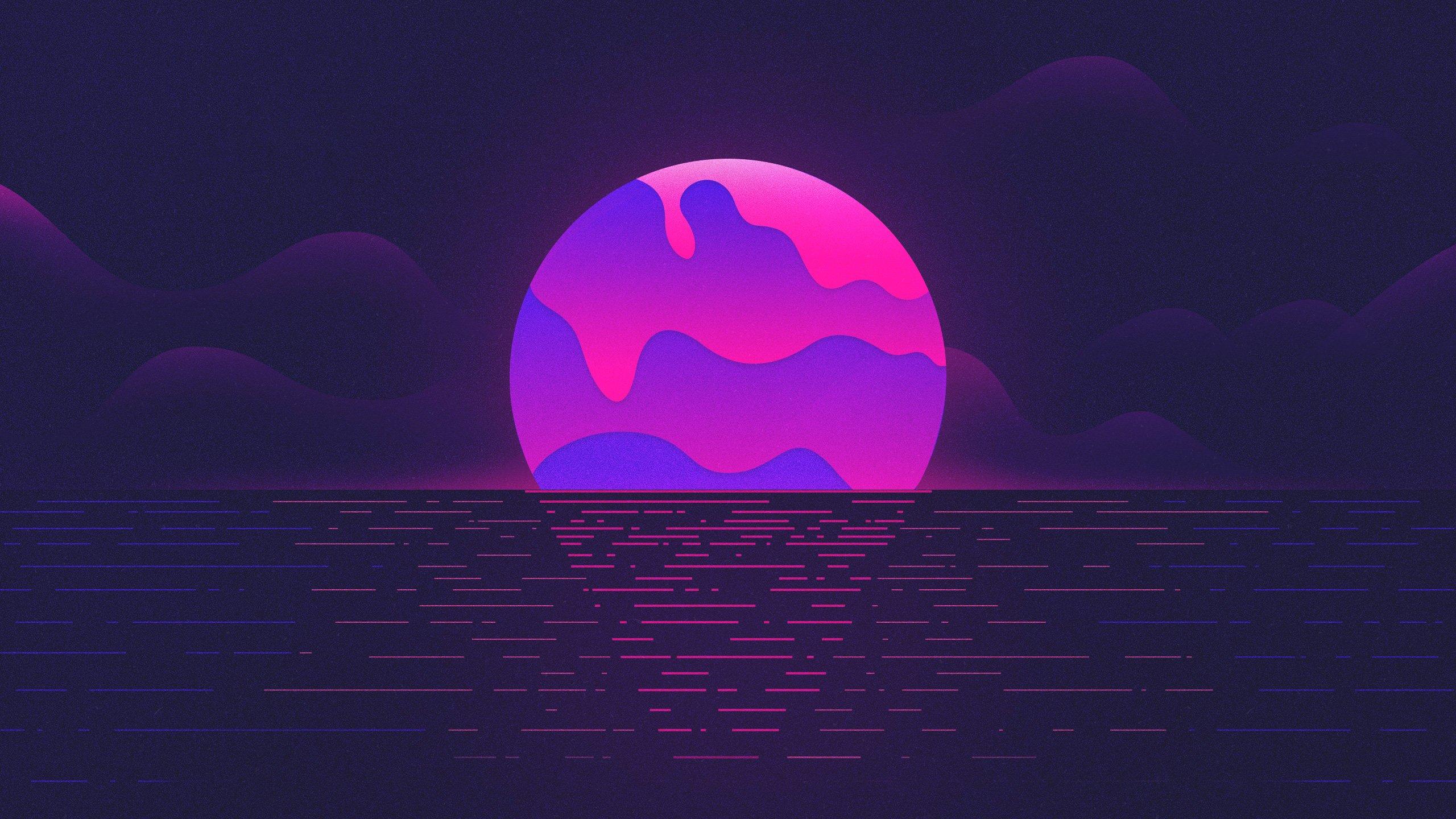 Vaporwave Pc Wallpaper - Purple Moon - HD Wallpaper 