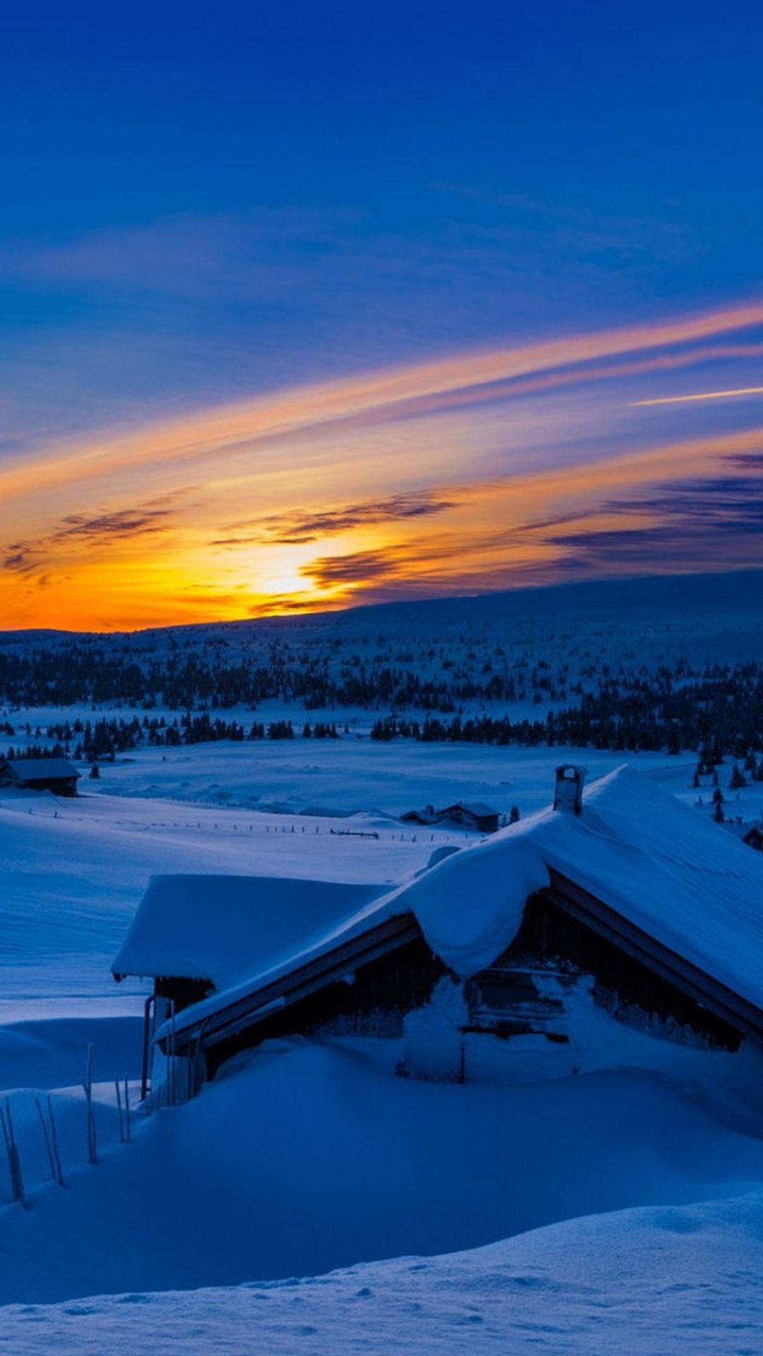 Beautiful Sunset Winter Chalet Snow Iphone 6 Plus Hd - Beautiful Nature - HD Wallpaper 