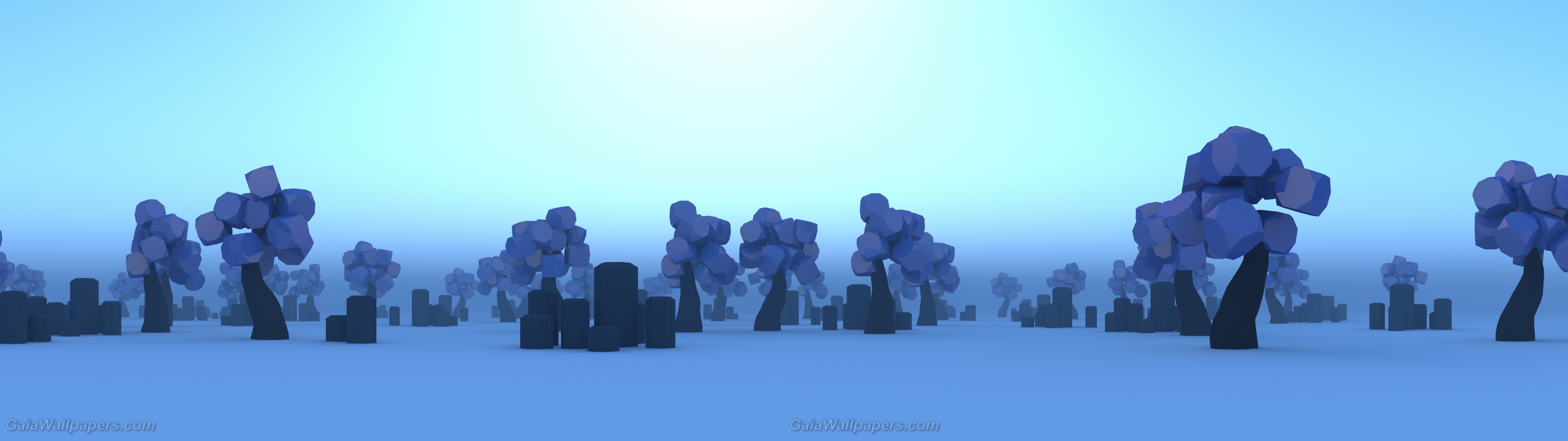 Purple Trees Land In The Morning Fog - HD Wallpaper 