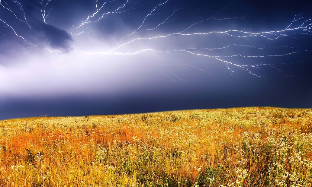 Lightning On Meadow - HD Wallpaper 