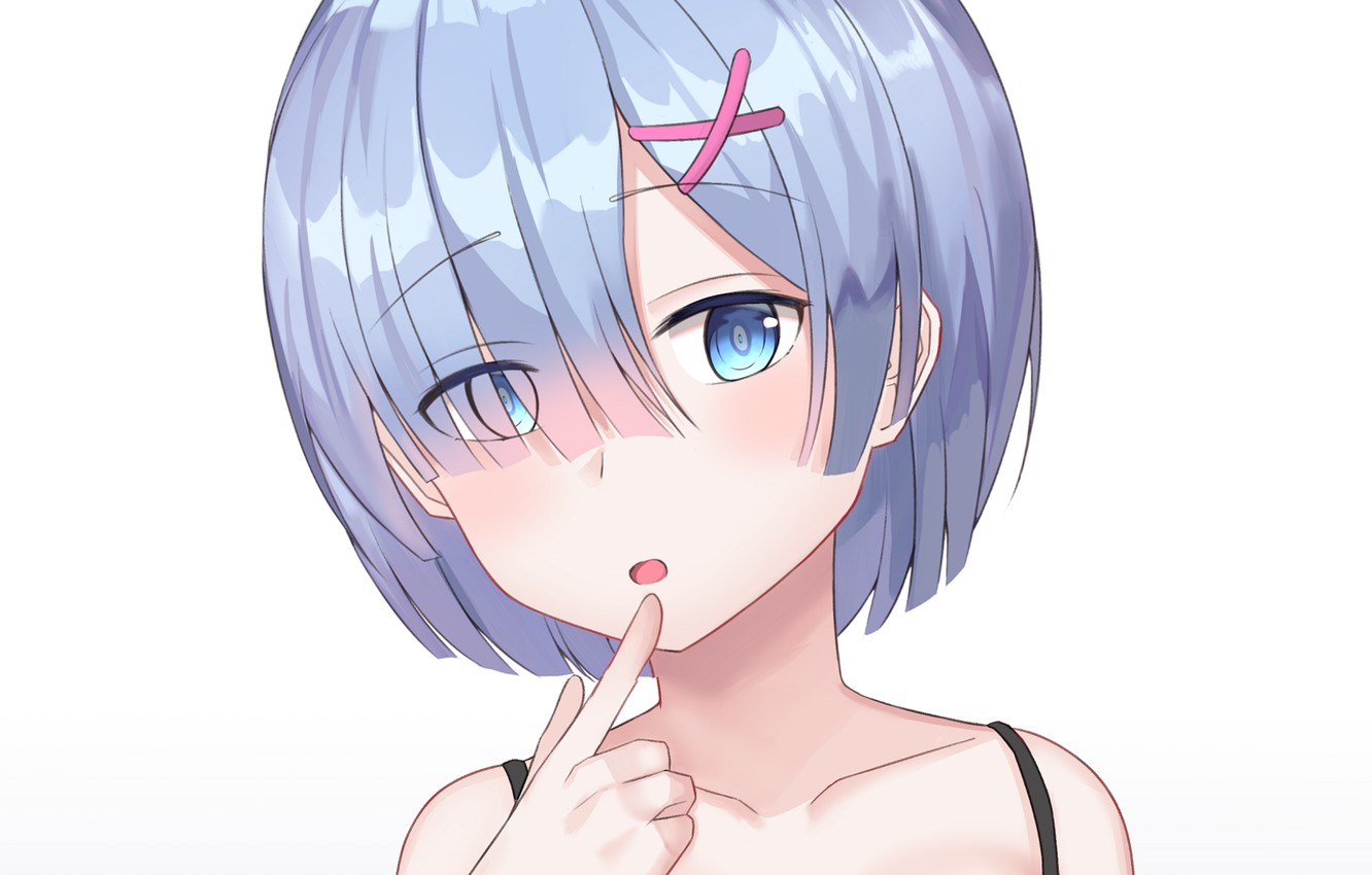 Photo Wallpaper Girl, White Background, Blue Hair, - Anime - HD Wallpaper 