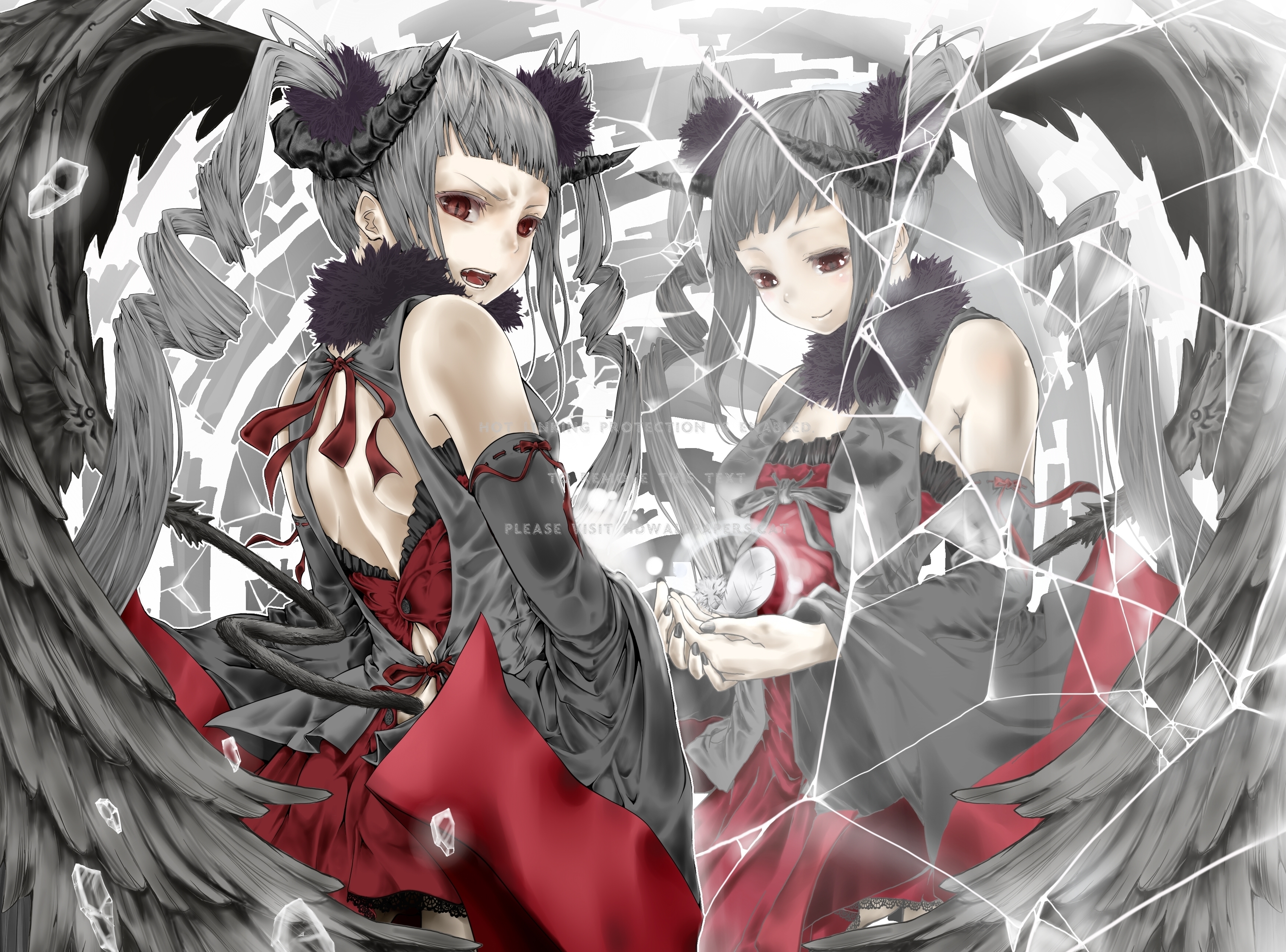 Demon Girl And Broken Mirror Anime - Anime Girl Broken Mirror - 3499x2590  Wallpaper 