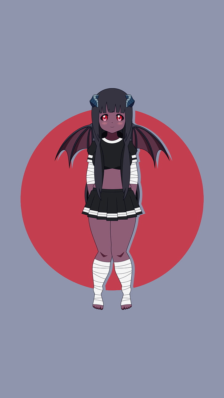 Demon Girls, Red Eyes, Simple Background, Looking At - HD Wallpaper 