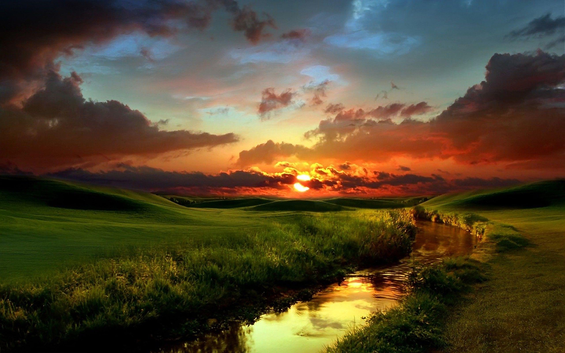 Sunset Creek Scenery - HD Wallpaper 