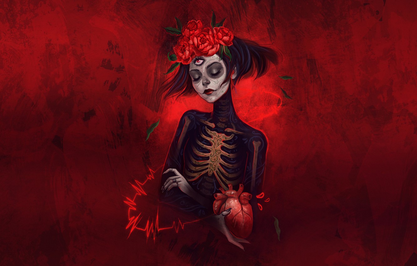 Photo Wallpaper Girl, Style, Calavera, Illustration, - Skull Background Women - HD Wallpaper 