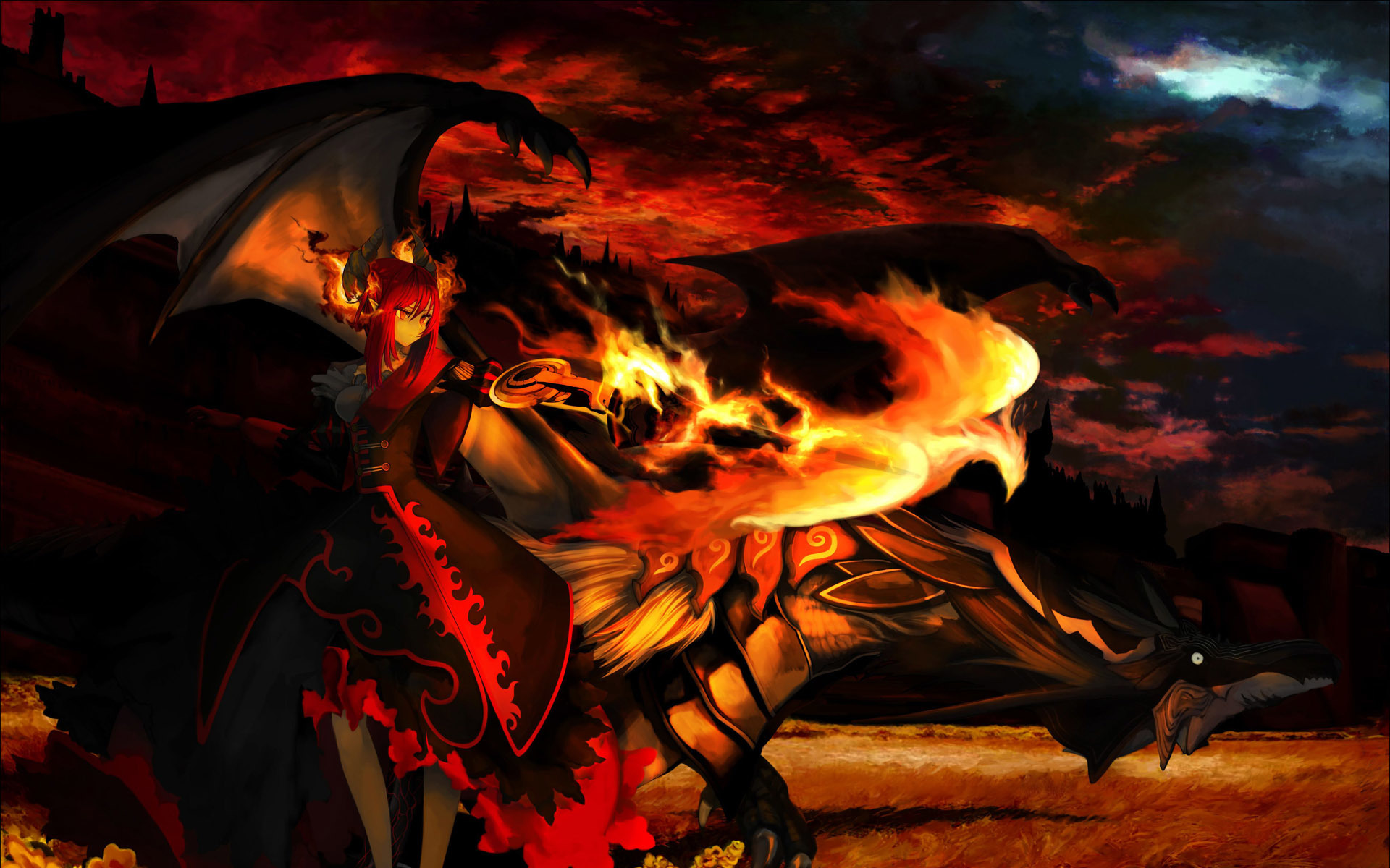 Anime Girl Wallpaper Fire Dragon - HD Wallpaper 