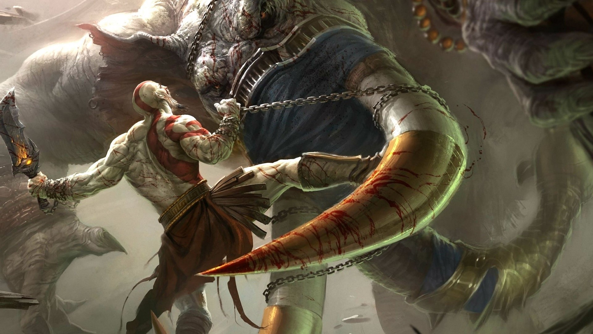 God Of War, Kratos, Monster, In Action, Chains, Blades, - Monster Di God Of War - HD Wallpaper 