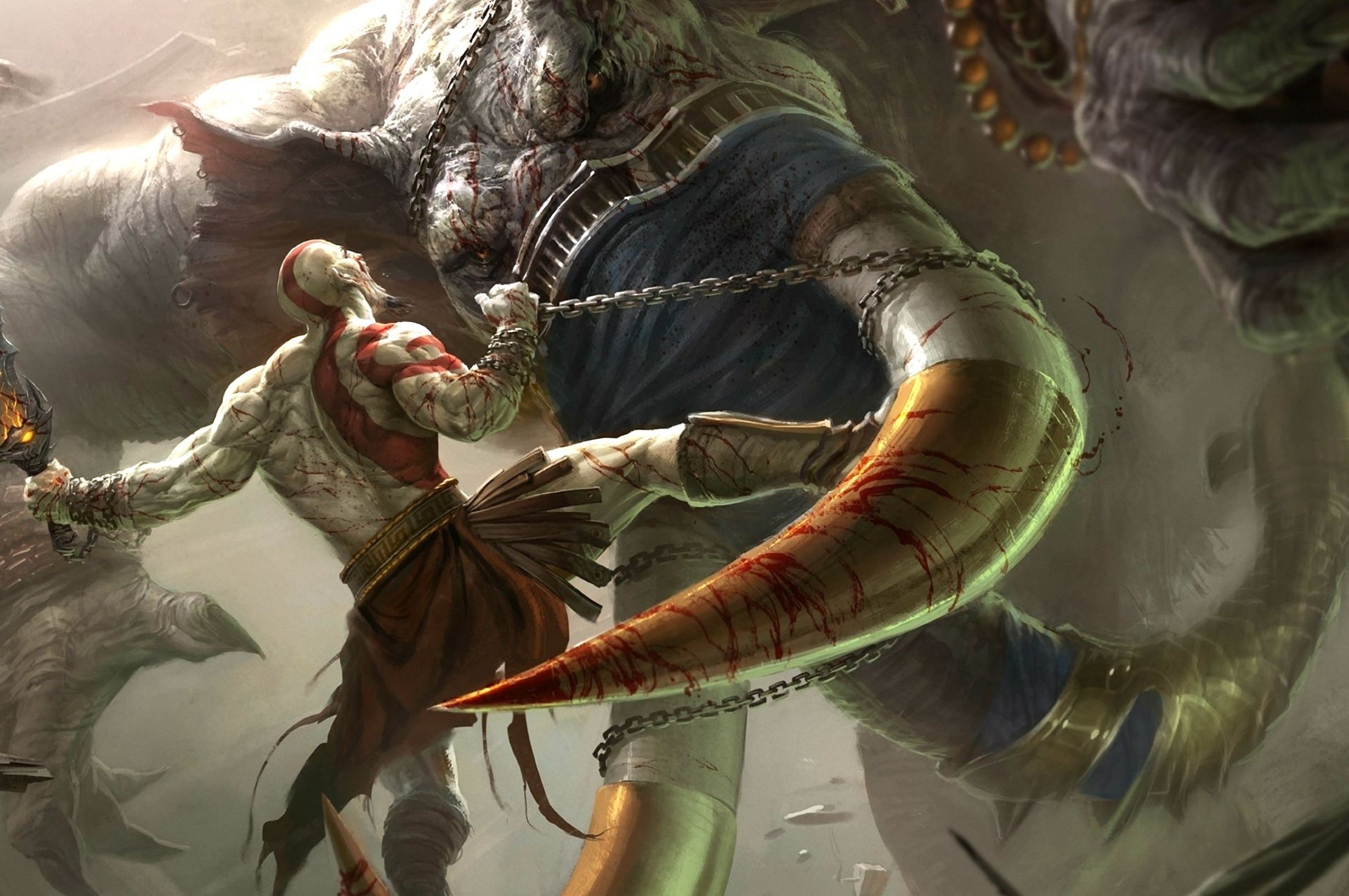 God Of War, Kratos, Monster, In Action, Chains, Blades, - Monster Di God Of War - HD Wallpaper 