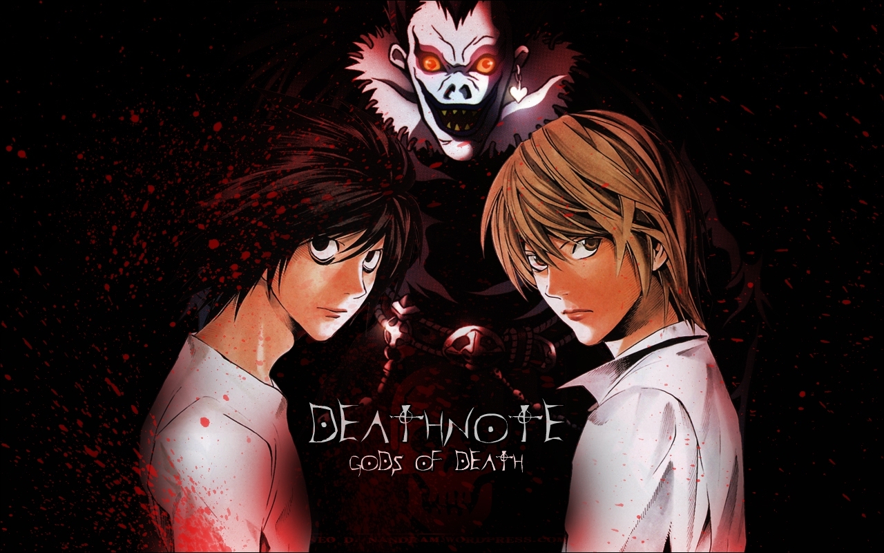 Death Note Ryuk Yagami Light L Wallpaper - Death Note Ryuk And Light And L - HD Wallpaper 