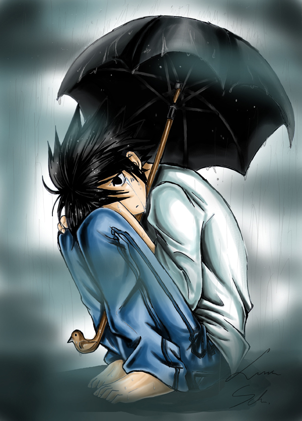 Ryuzaki In The Rain - صور أنمي عن الوحدة - HD Wallpaper 