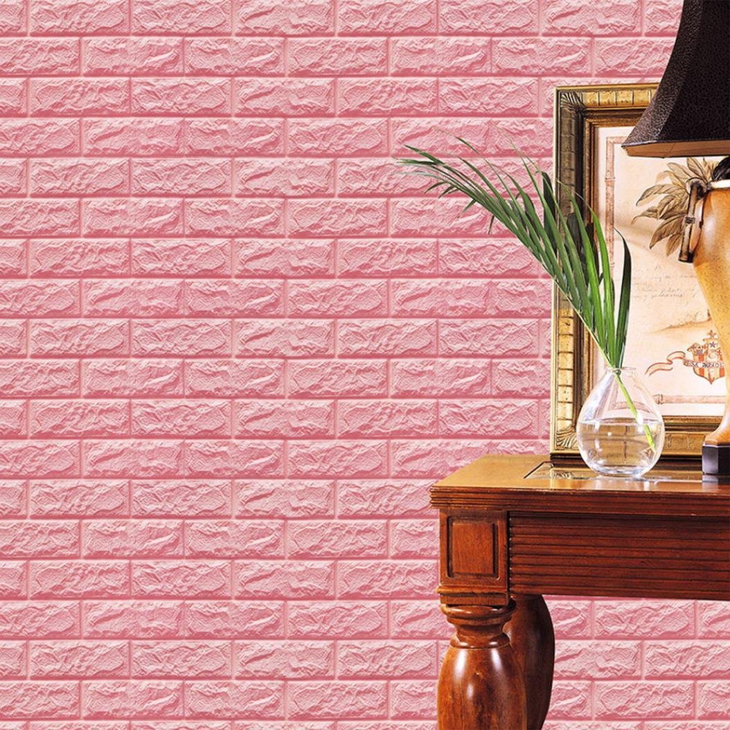 Mikey Store Pe Foam 3d Wallpaper Diy Wall Stickers - Dinding Batu Bata Warna Pink - HD Wallpaper 
