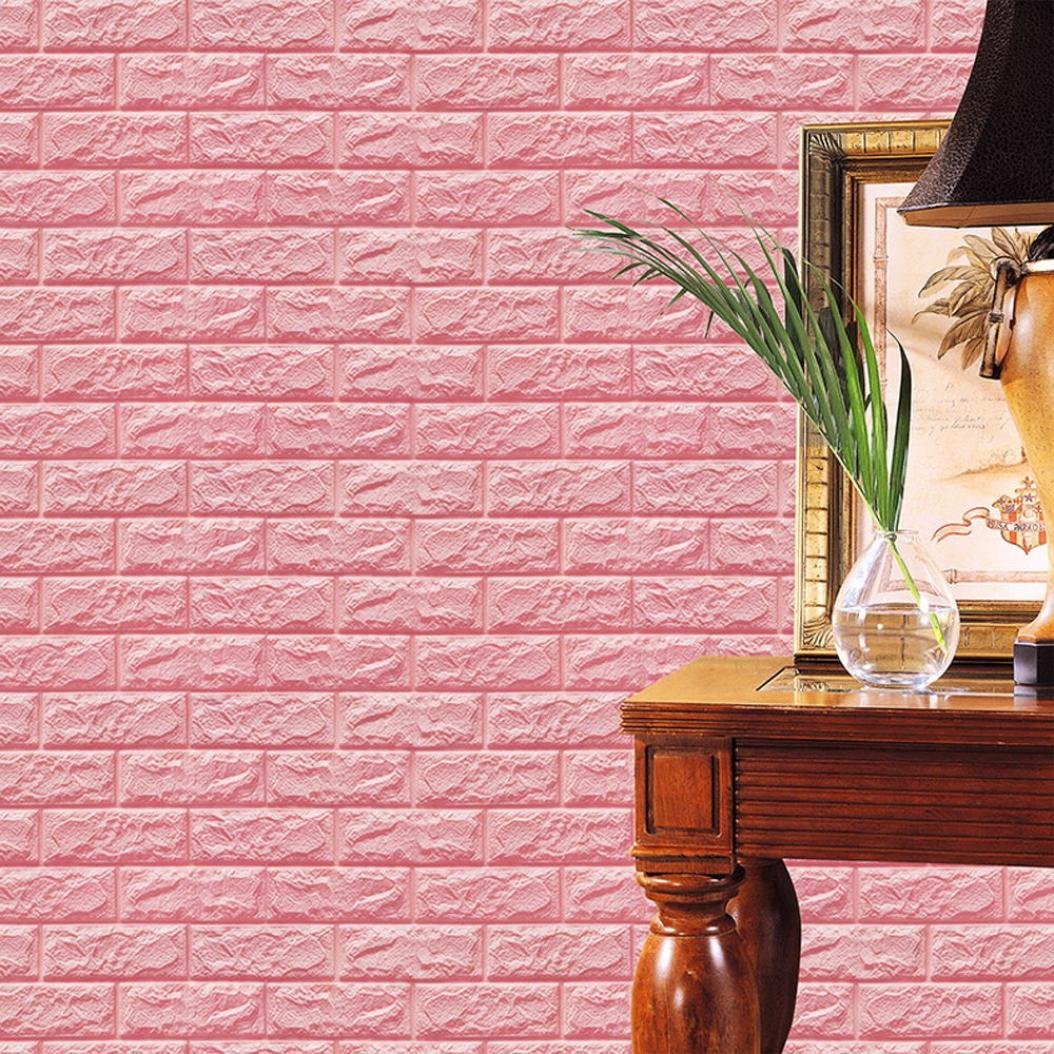 Mikey Store Pe Foam 3d Wallpaper Diy Wall Stickers - Dinding Batu Bata Warna Pink - HD Wallpaper 
