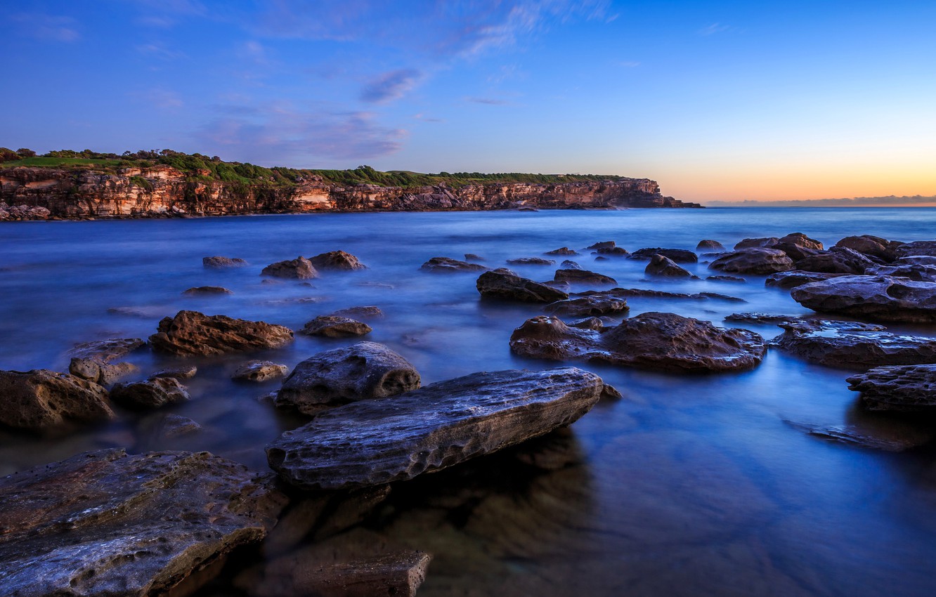Photo Wallpaper Sea, Stones, Rocks, Dawn, Coast, Australia, - Sea - HD Wallpaper 
