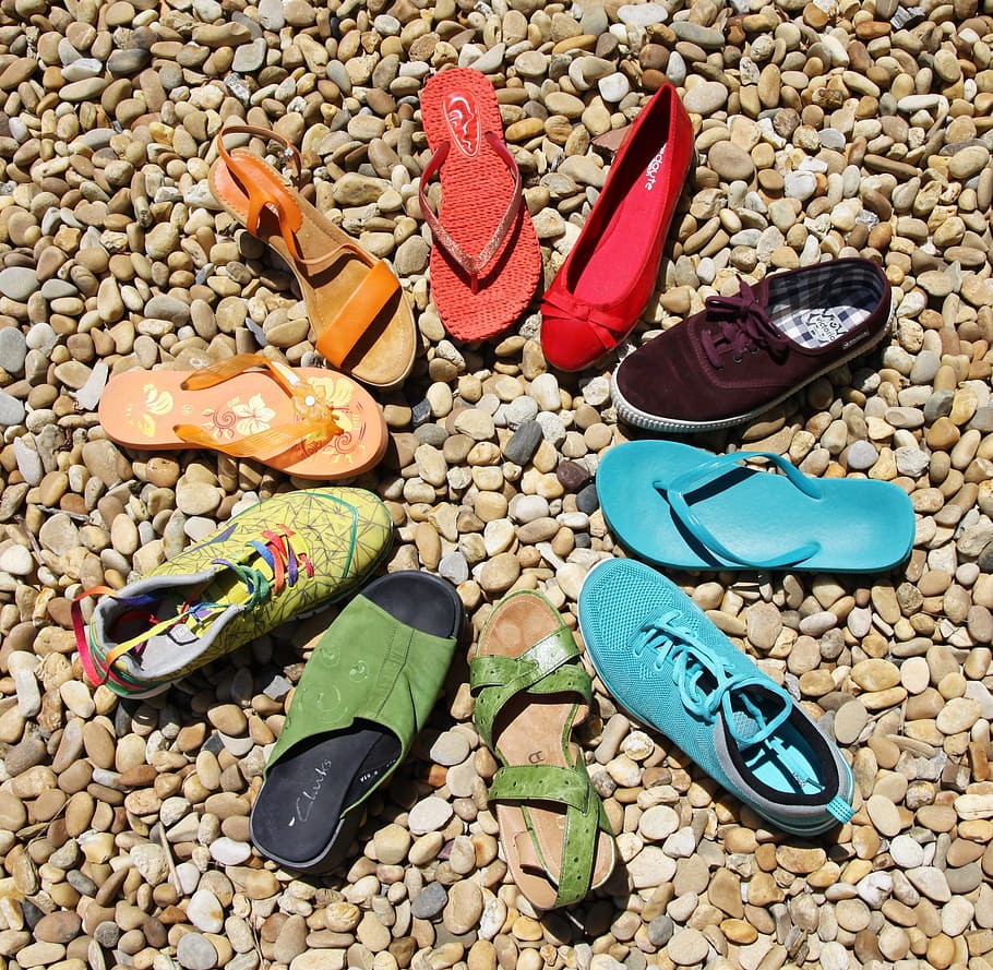Assorted-color Of Sandal Lot In Brown Rocks, Shoes, - Sandals - HD Wallpaper 