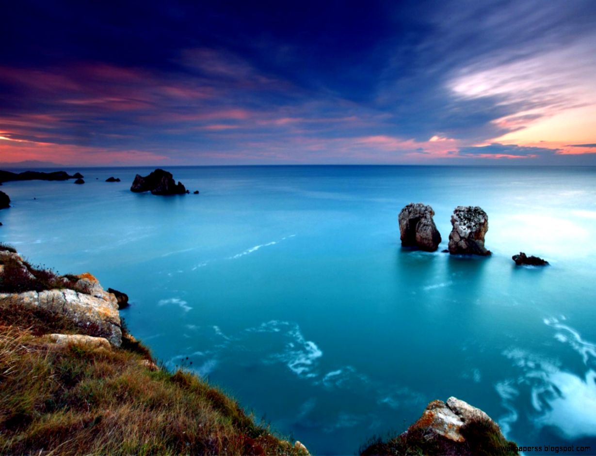 Nice Stones And Sea Natural Landscape Computer Wallpaper - Sunset Beach Desktop Backgrounds - HD Wallpaper 
