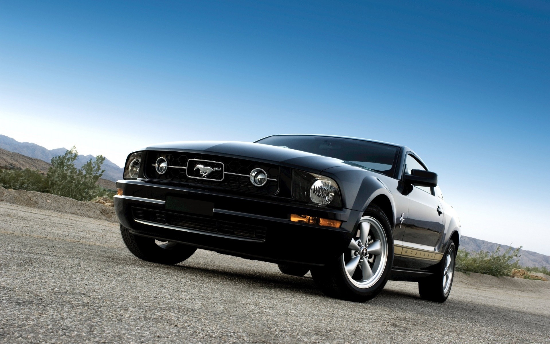 Cars Car Vehicle Asphalt Transportation System Road - Ford Mustang 2008 Black - HD Wallpaper 