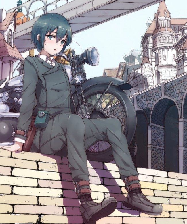Kino No Tabi, Kino, Hermes, Uniform, Bridge, Resting - Kino's Journey Fanart - HD Wallpaper 