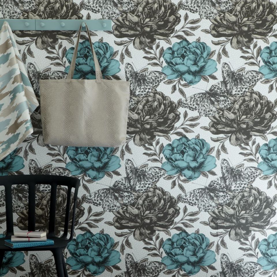 Clarke And Clarke Floribunda Aqua - HD Wallpaper 