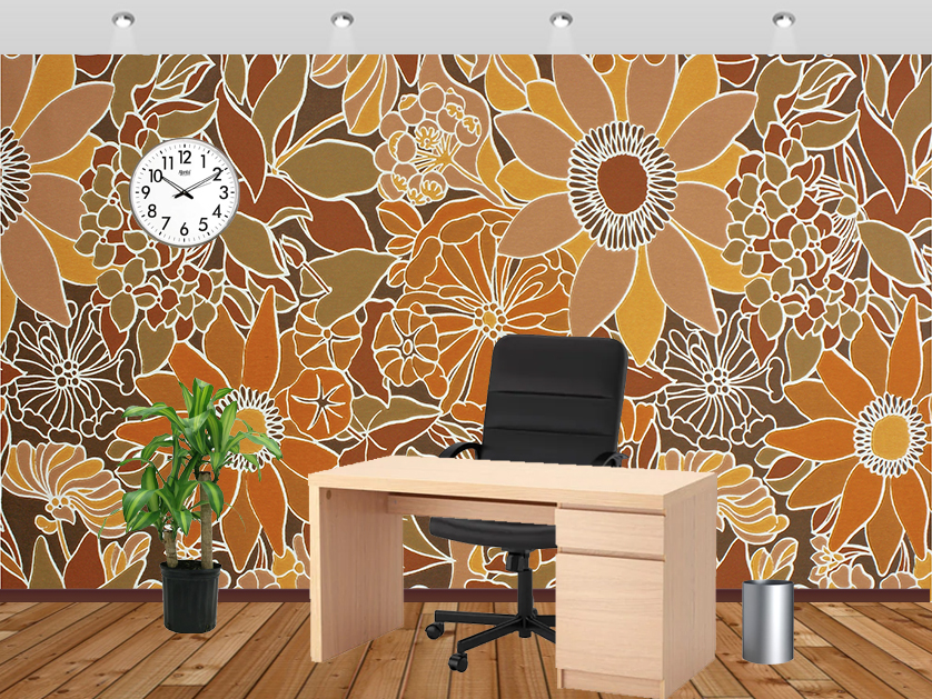 70s Vintage Floral Art Office - Large Flower Wallpaper 70s Interior - HD Wallpaper 