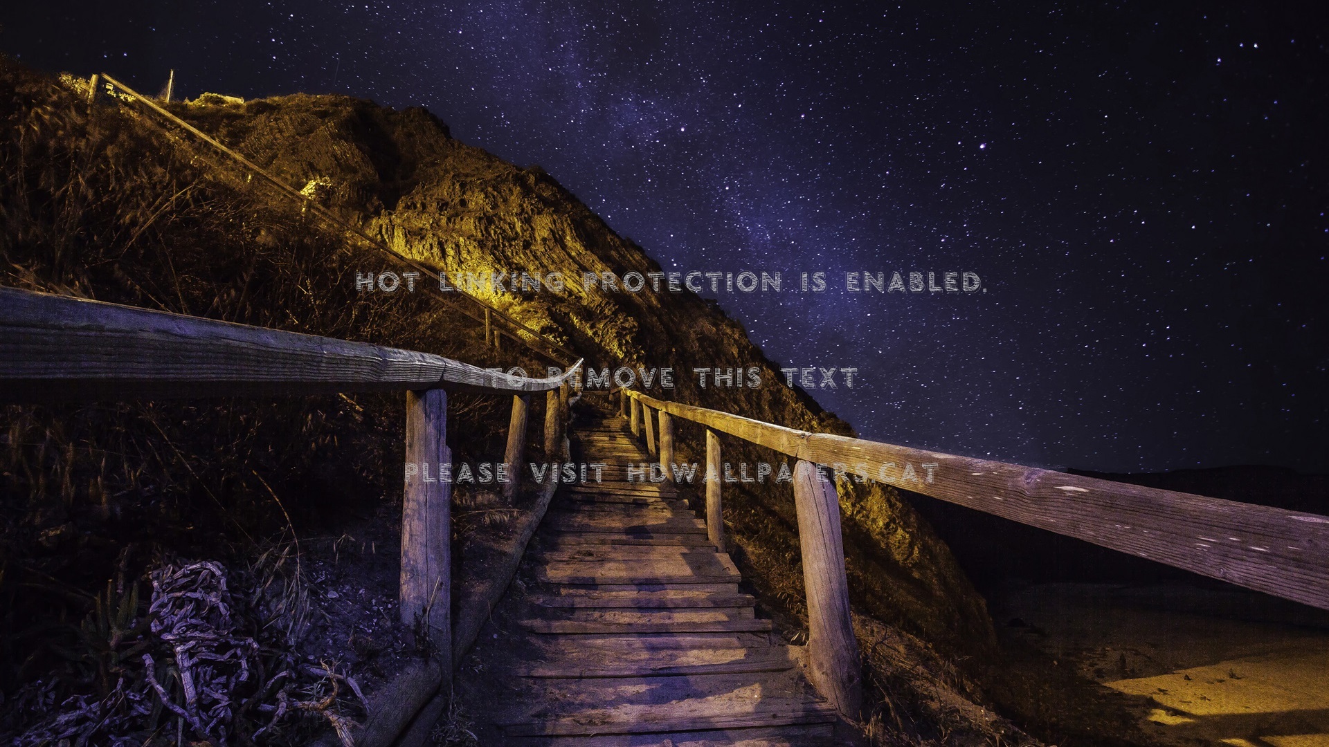 Stairway To Heaven Night Mountain Rails Sky - Mountain Stair In Night - HD Wallpaper 