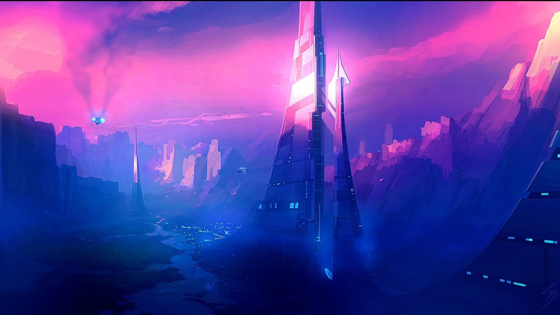 Sci Fi Purple City - HD Wallpaper 