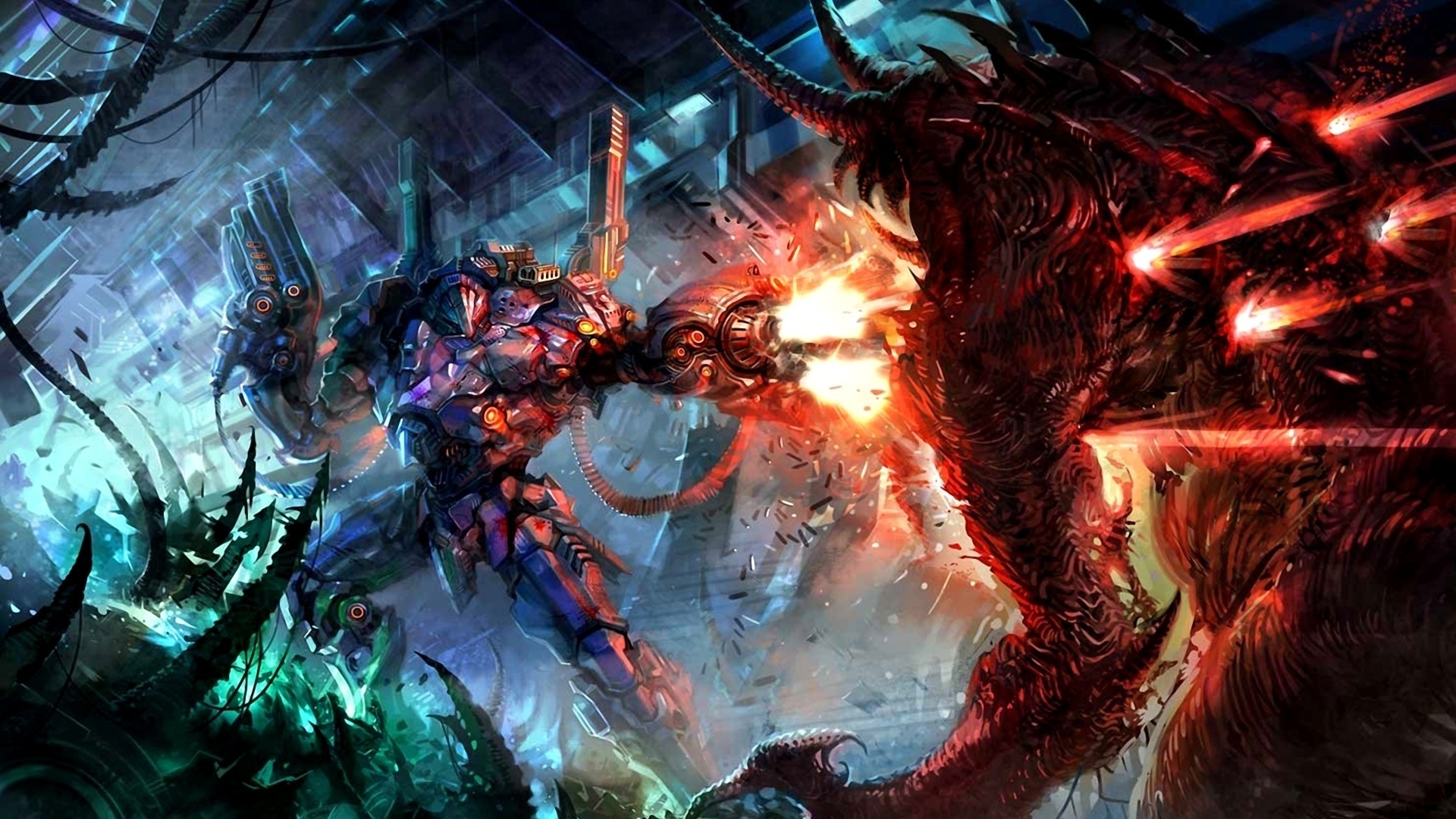 Sci Fi Fire Robot - HD Wallpaper 