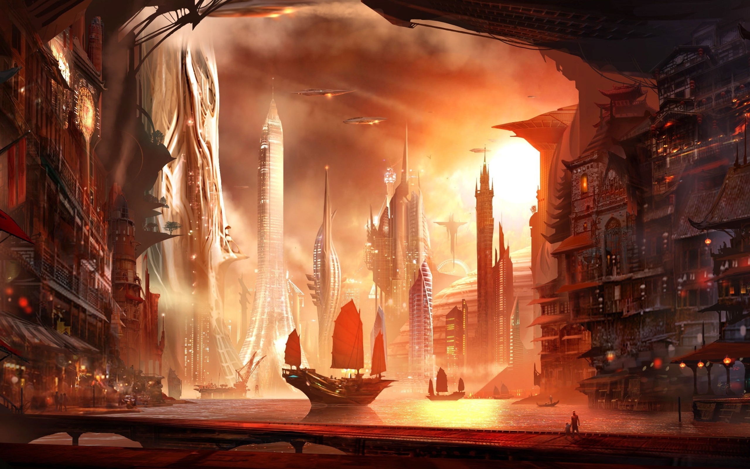 Fantasy City Wallpapers For Android For Free Wallpaper - Asian Sci Fi City - HD Wallpaper 