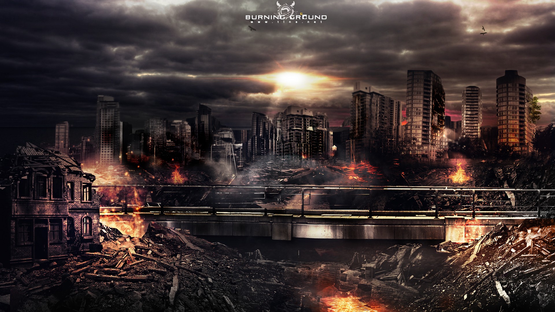 Wallpaper - Burning Sci Fi City - HD Wallpaper 