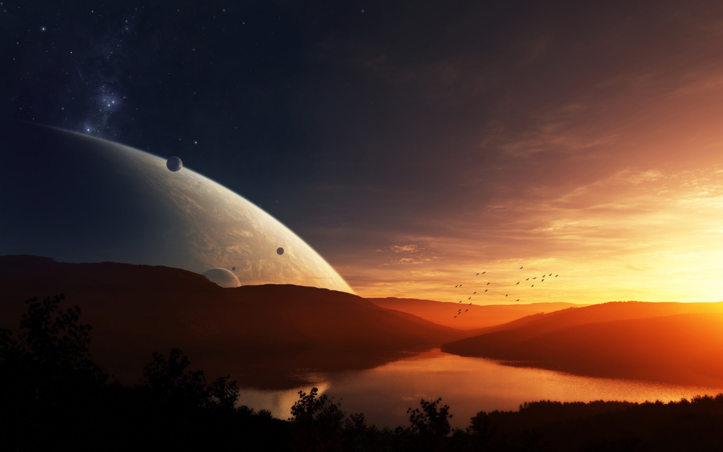 Alien Planet Linear River Dawn Space - Dawn On Alien Planet - HD Wallpaper 