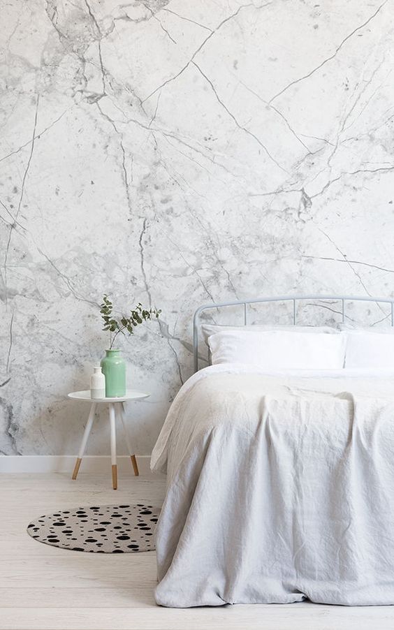 White Marble Wallpaper Is A Trendy Touch And A Chic - Bedroom Wallpaper Ideas Boho - HD Wallpaper 