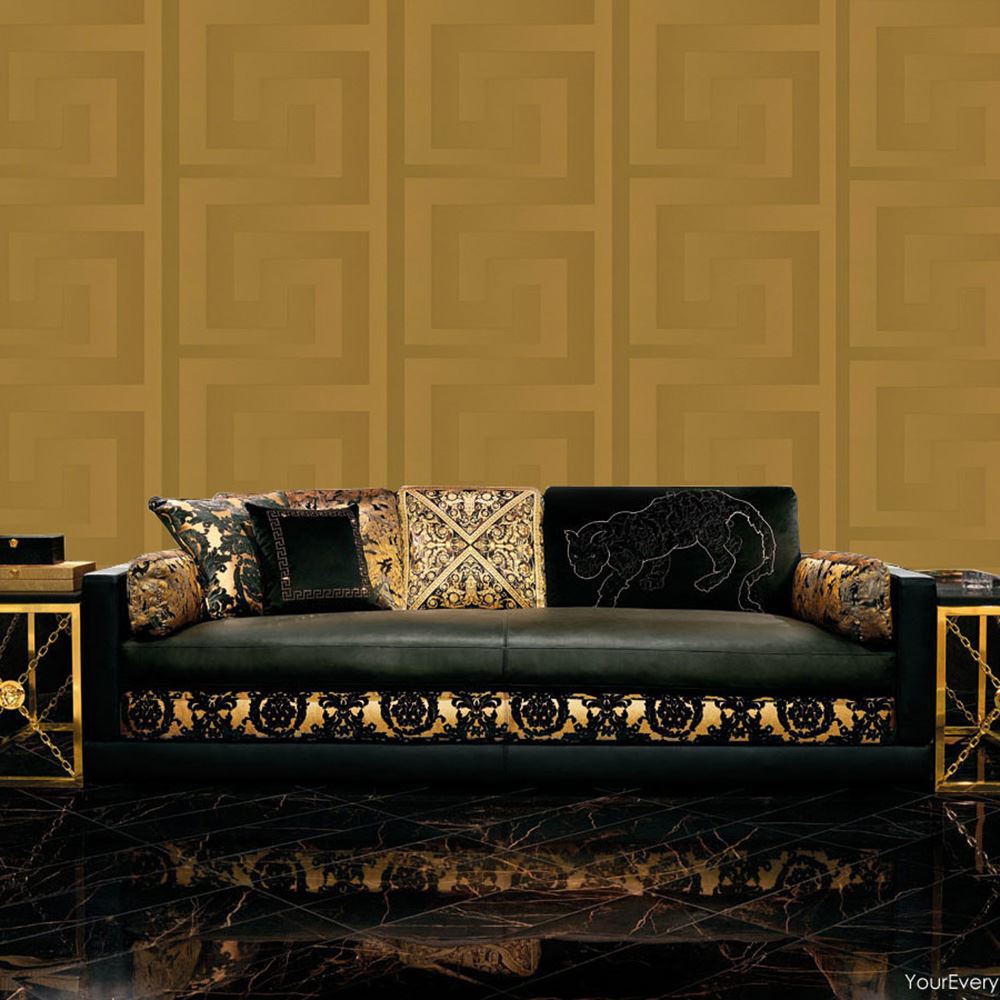 Versace Designer Greek Key Wallpaper And Border Range - Versace Tapete Schwarz - HD Wallpaper 