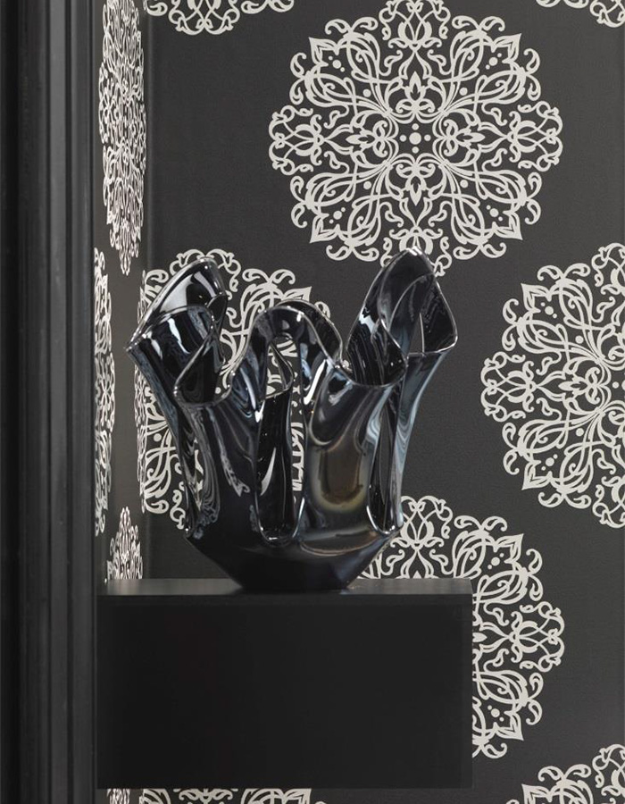 Black And White Embellished Medallion Wallpaper - Motif - HD Wallpaper 