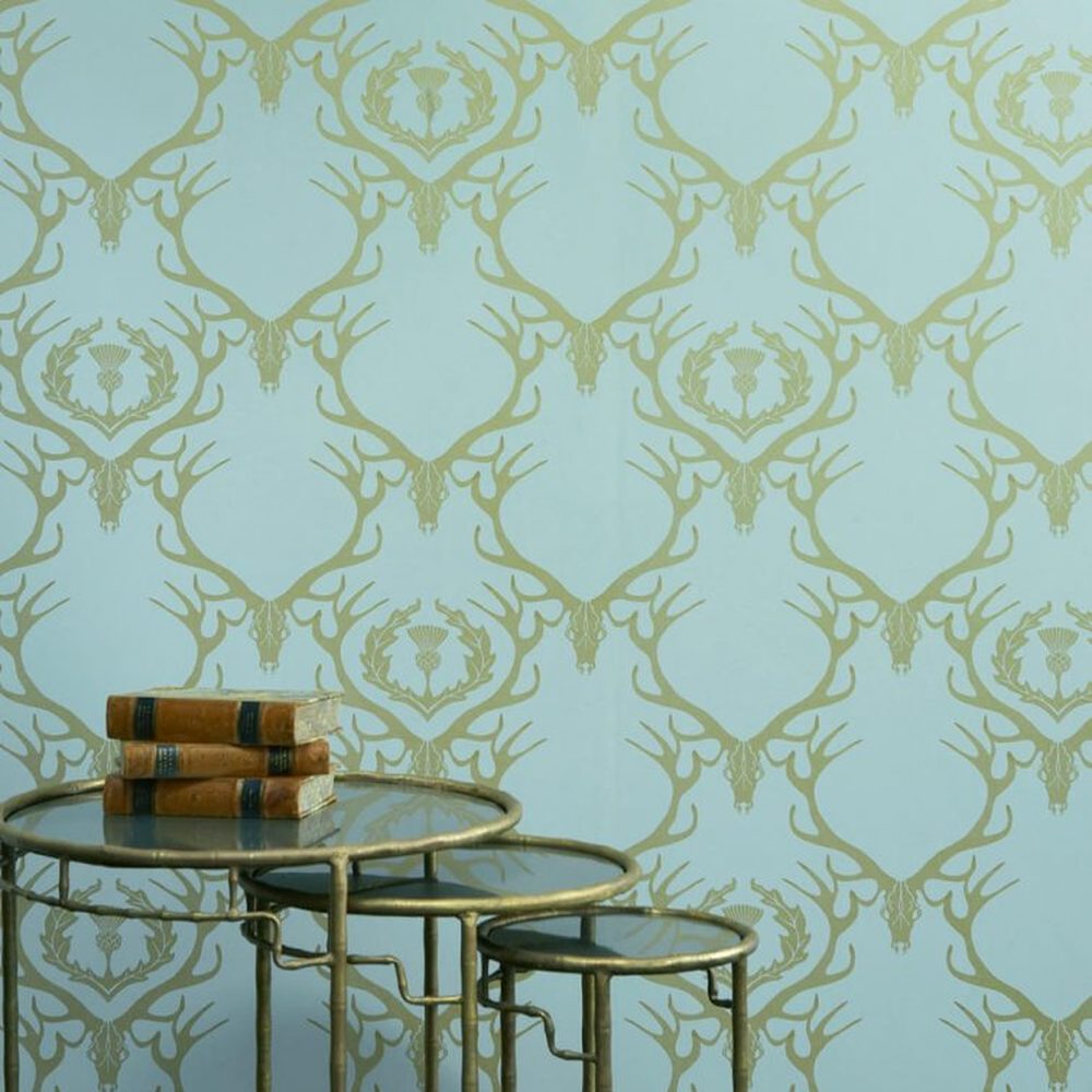 Deer Damask Whimsical Damask Duck Egg Blue 1000x1000 Wallpaper