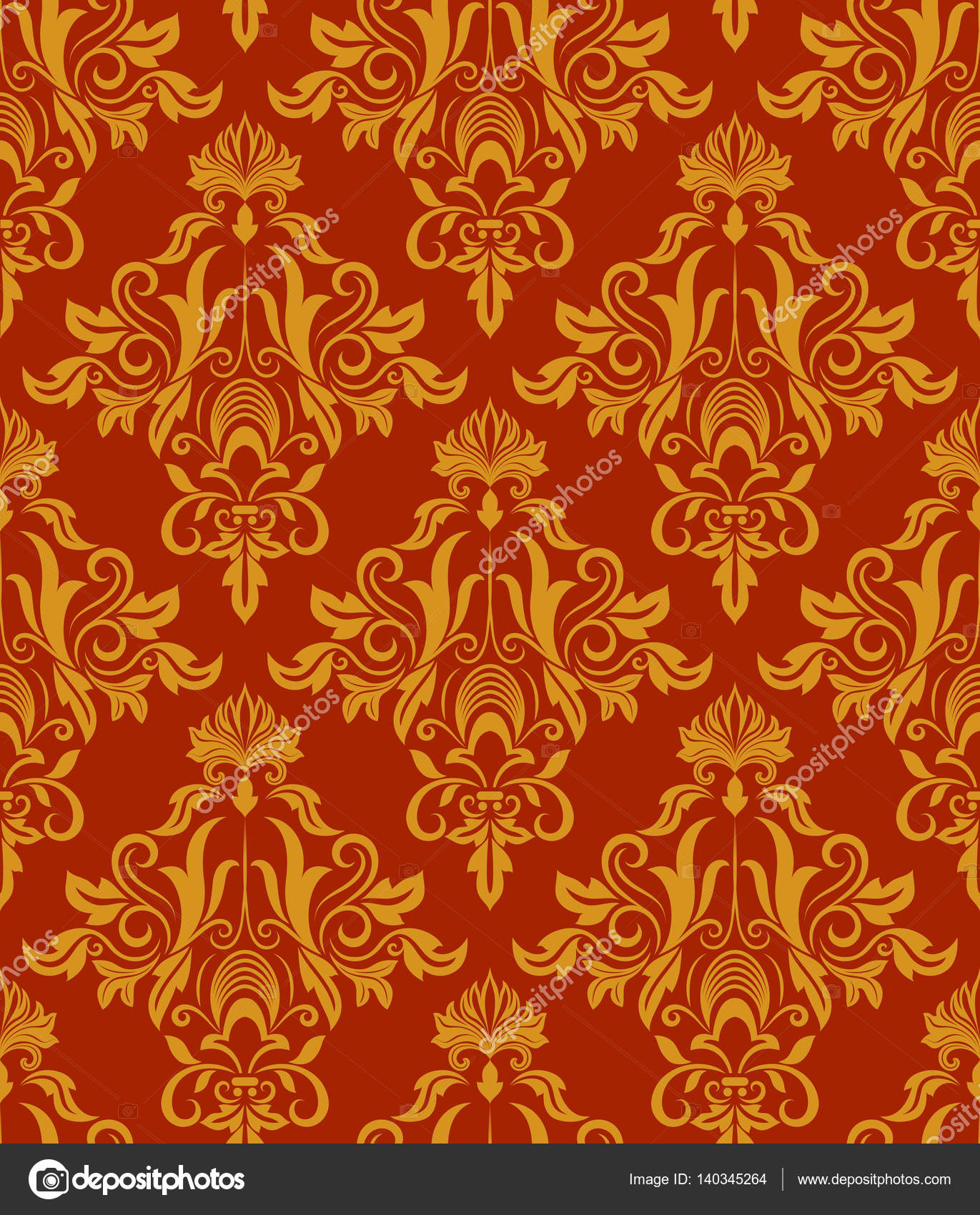 Red Yellow Damask Seamless - HD Wallpaper 