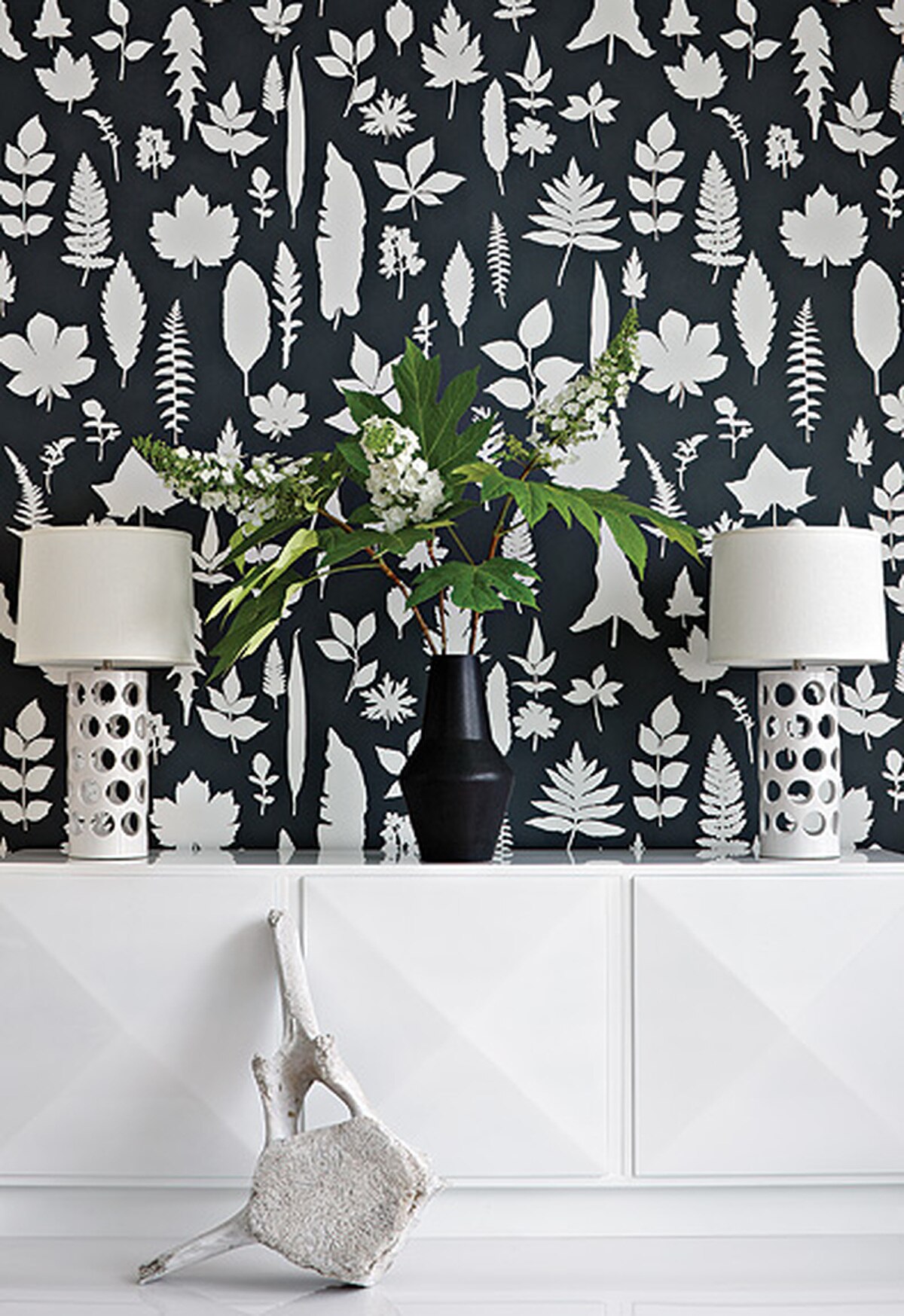 Schumacher Modern Nature Collection Leaves Wallpaper Interior Design