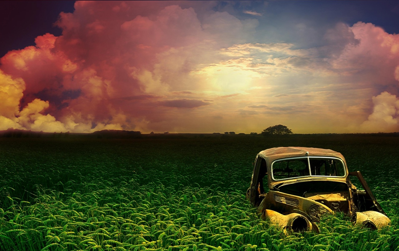 Retro Car Field Pure Sky Wallpapers - Abstract Photography Wallpapers Hd - HD Wallpaper 