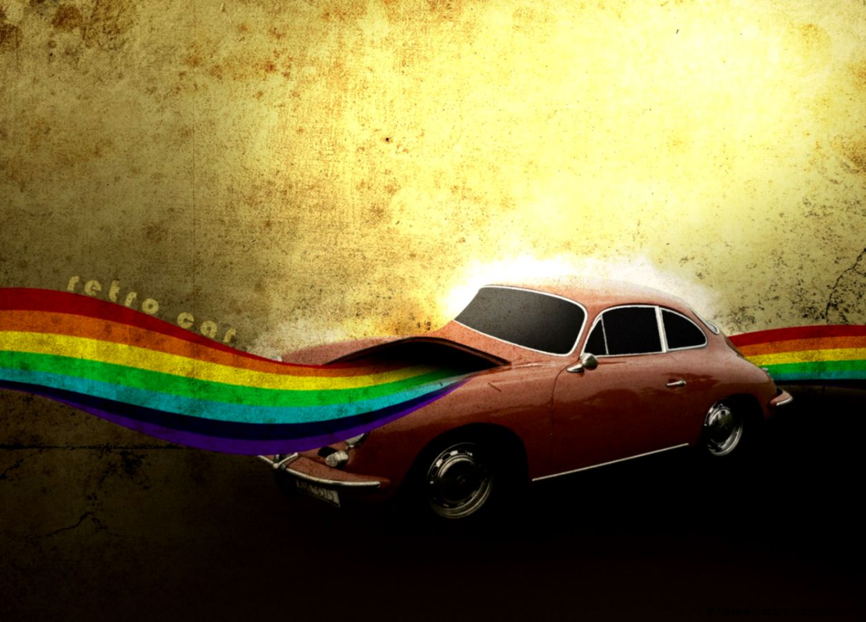 Super Rainbow Colorful With Retro Car Wallpaper Hd - Retro Car - HD Wallpaper 