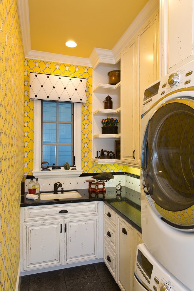 L Shaped Room Laundry Room Traditional With Yellow - Kitchen - HD Wallpaper 