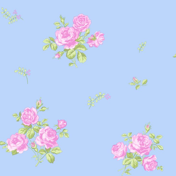 Blue Wallpaper With Pink Flowers - HD Wallpaper 