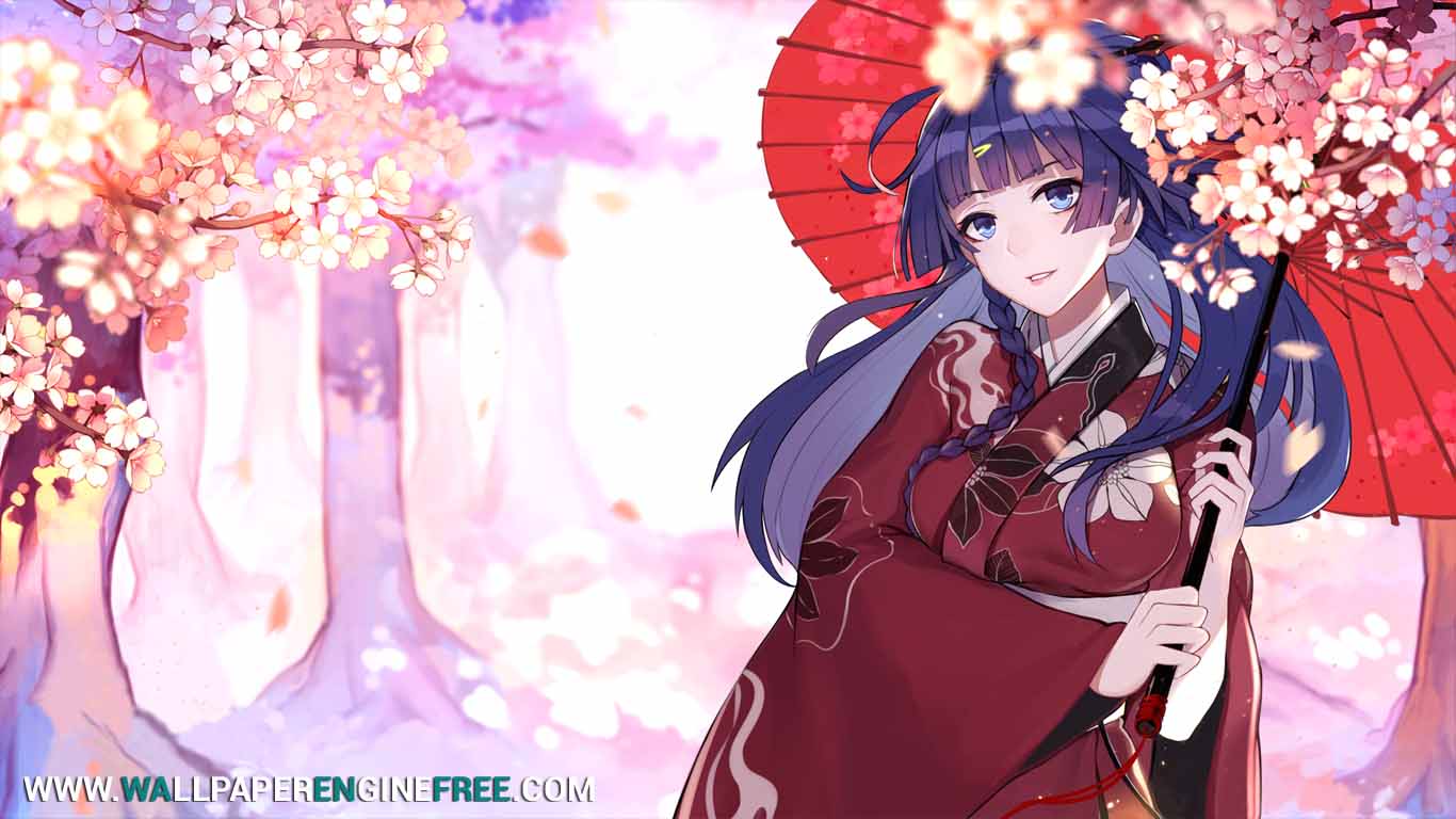 Download Kimono Cherry Blossoms Logo Wallpaper Engine - Honkai Impact Raiden Mei - HD Wallpaper 
