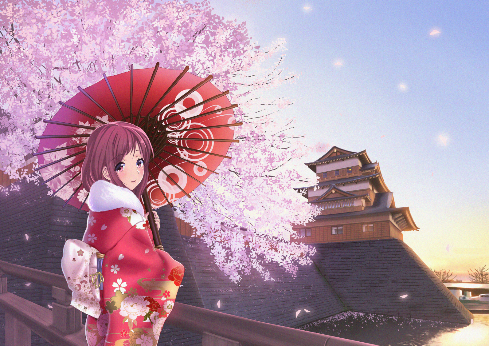 Anime Girl Kimono Umbrella - HD Wallpaper 