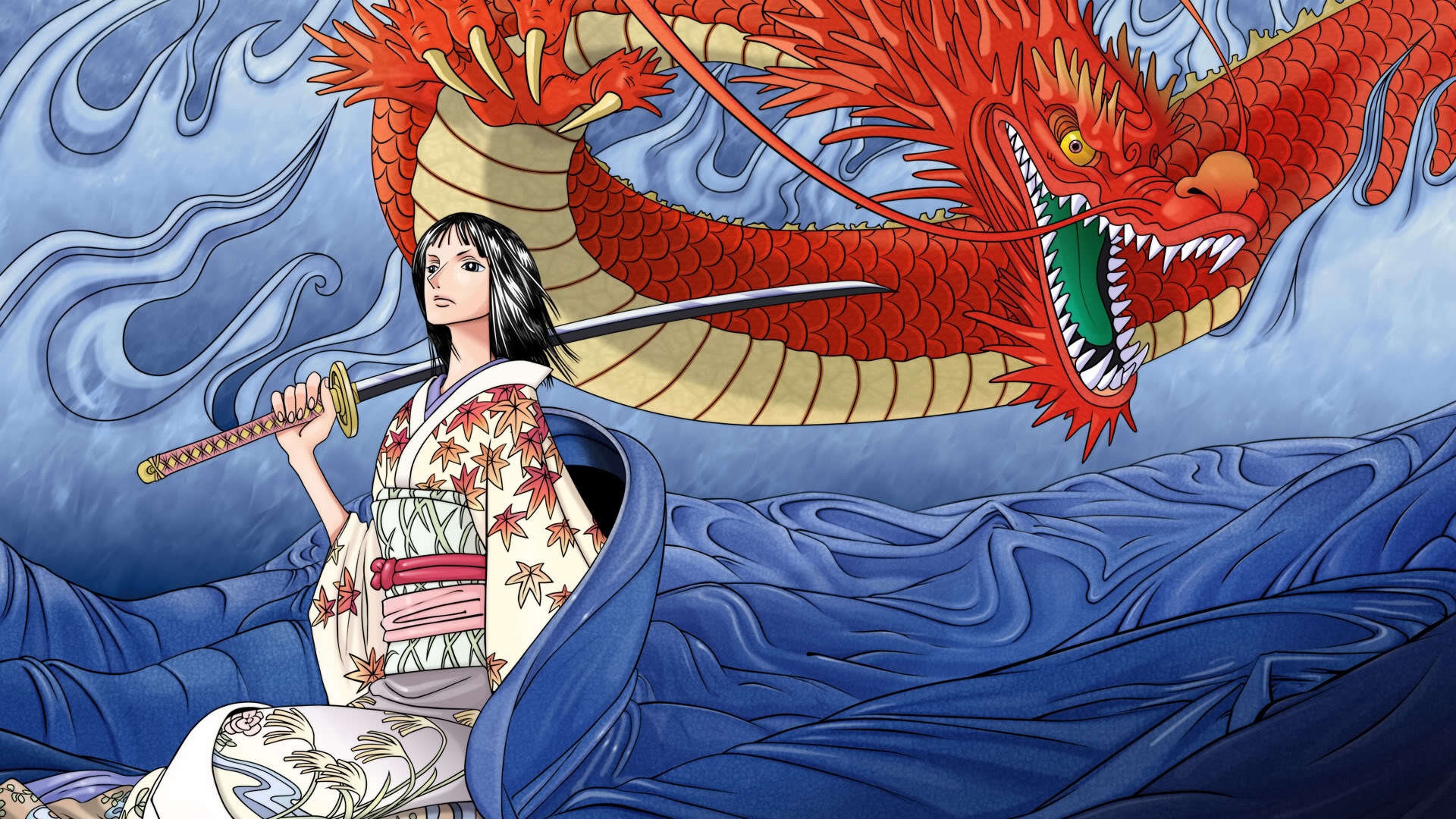Wallpaper Fantasy, Dragon, Warrior, Sword, Kimono - One Piece Sexy Nico Robin Hd - HD Wallpaper 